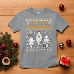 Christmas T Shirt I Prefer Halloween Cute Santa Ghost Boo Skeleton TS09 Sport Gray Printyourwear