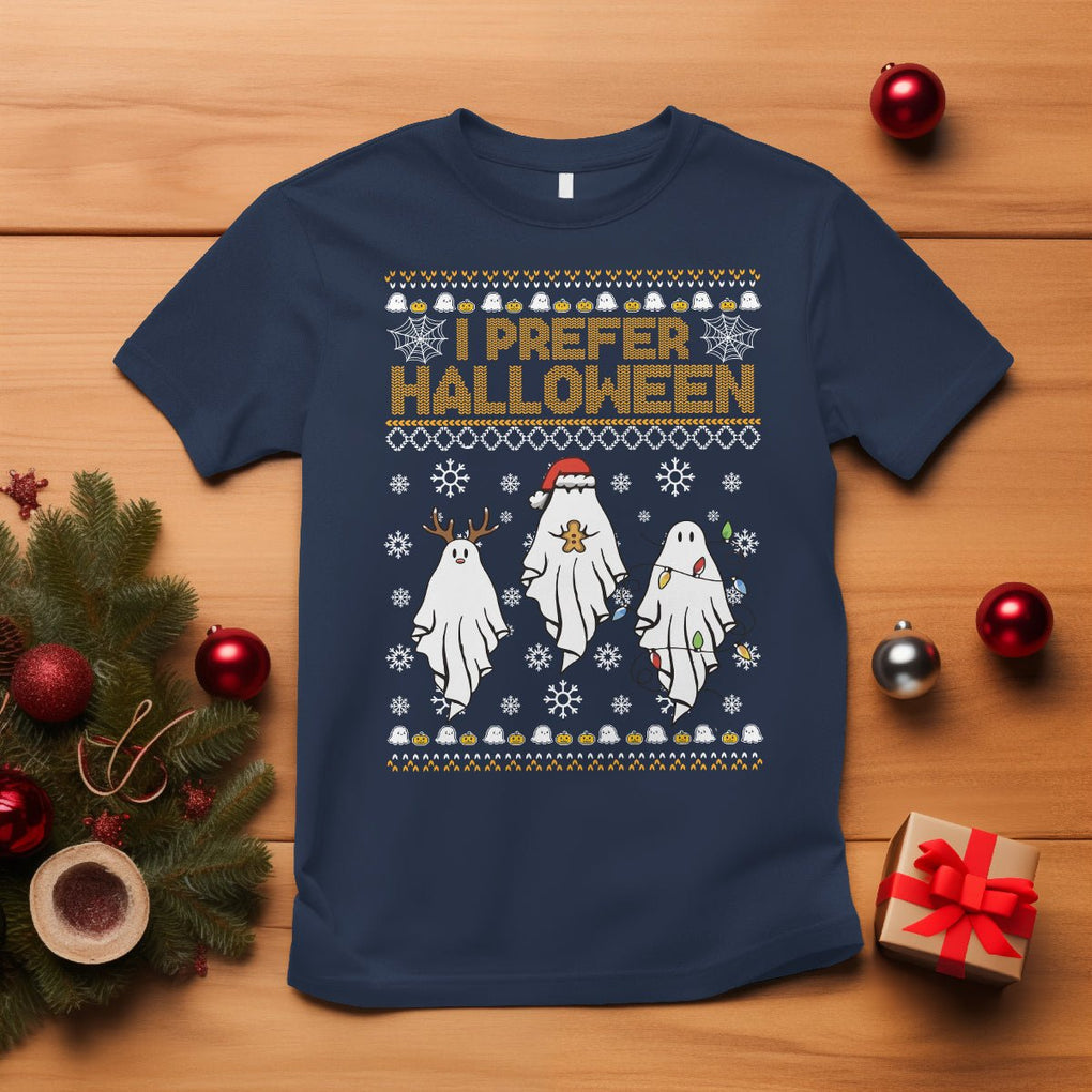 Christmas T Shirt I Prefer Halloween Cute Santa Ghost Boo Skeleton TS09 Navy Printyourwear