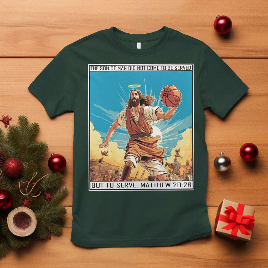 Christmas T Shirt Jesus Baseketball Player Crossing Up Christian Funny Xmas TS09 Dark Forest Green Printyourwear