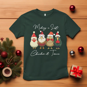 Christmas T Shirt Making A List Chicken It Twice Cute Santa Cuck TS09 Dark Forest Green Printyourwear