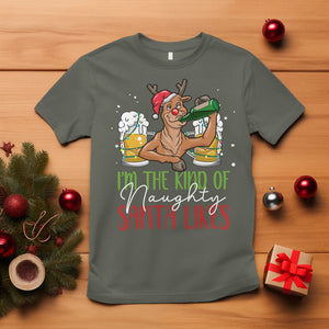 Christmas T Shirt Reindeer Beer Drinking I'm The Kind Of Naughty Santa Likes TS09 Military Green Printyourwear