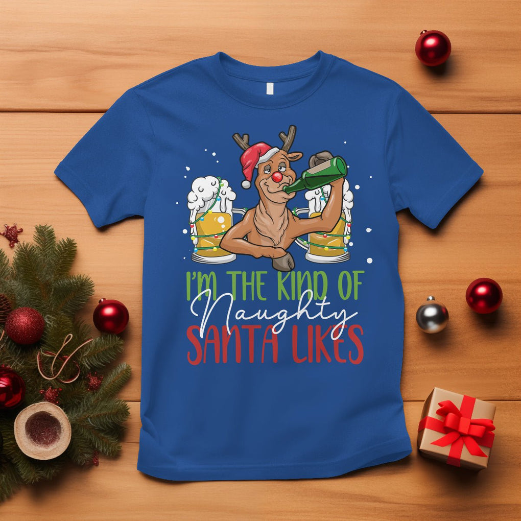Christmas T Shirt Reindeer Beer Drinking I'm The Kind Of Naughty Santa Likes TS09 Royal Blue Printyourwear