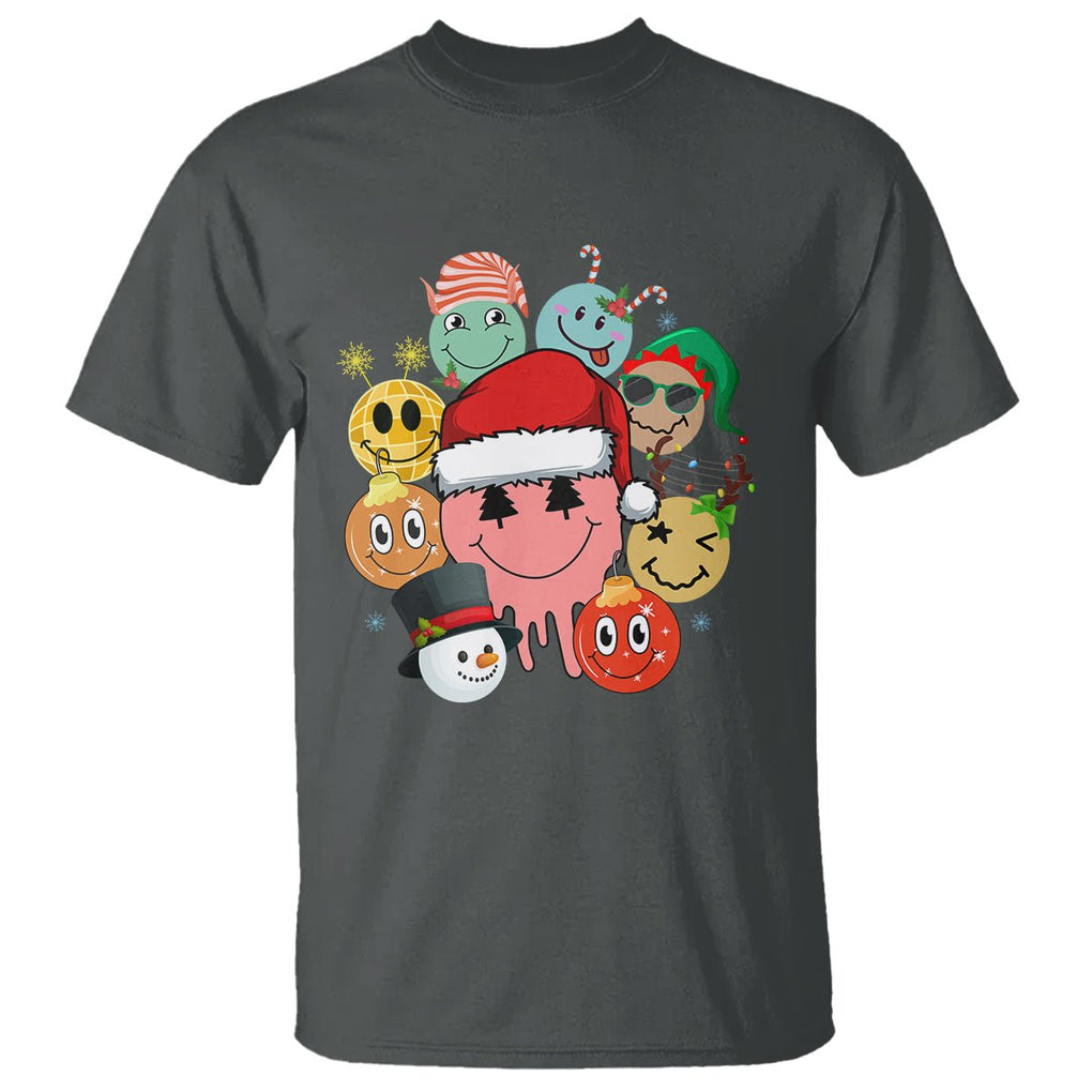 Christmas T Shirt Retro Groovy Xmas Tree Eye Face Reindeer Snowman Efl TS09 Dark Heather Printyourwear
