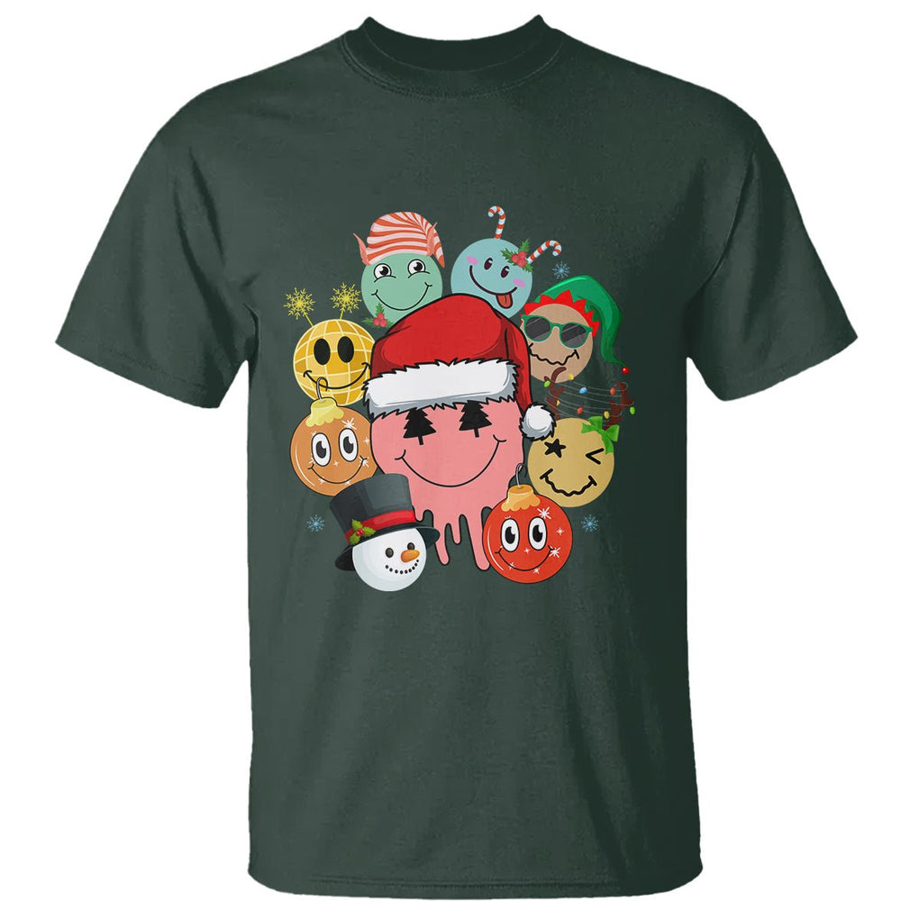 Christmas T Shirt Retro Groovy Xmas Tree Eye Face Reindeer Snowman Efl TS09 Dark Forest Green Printyourwear
