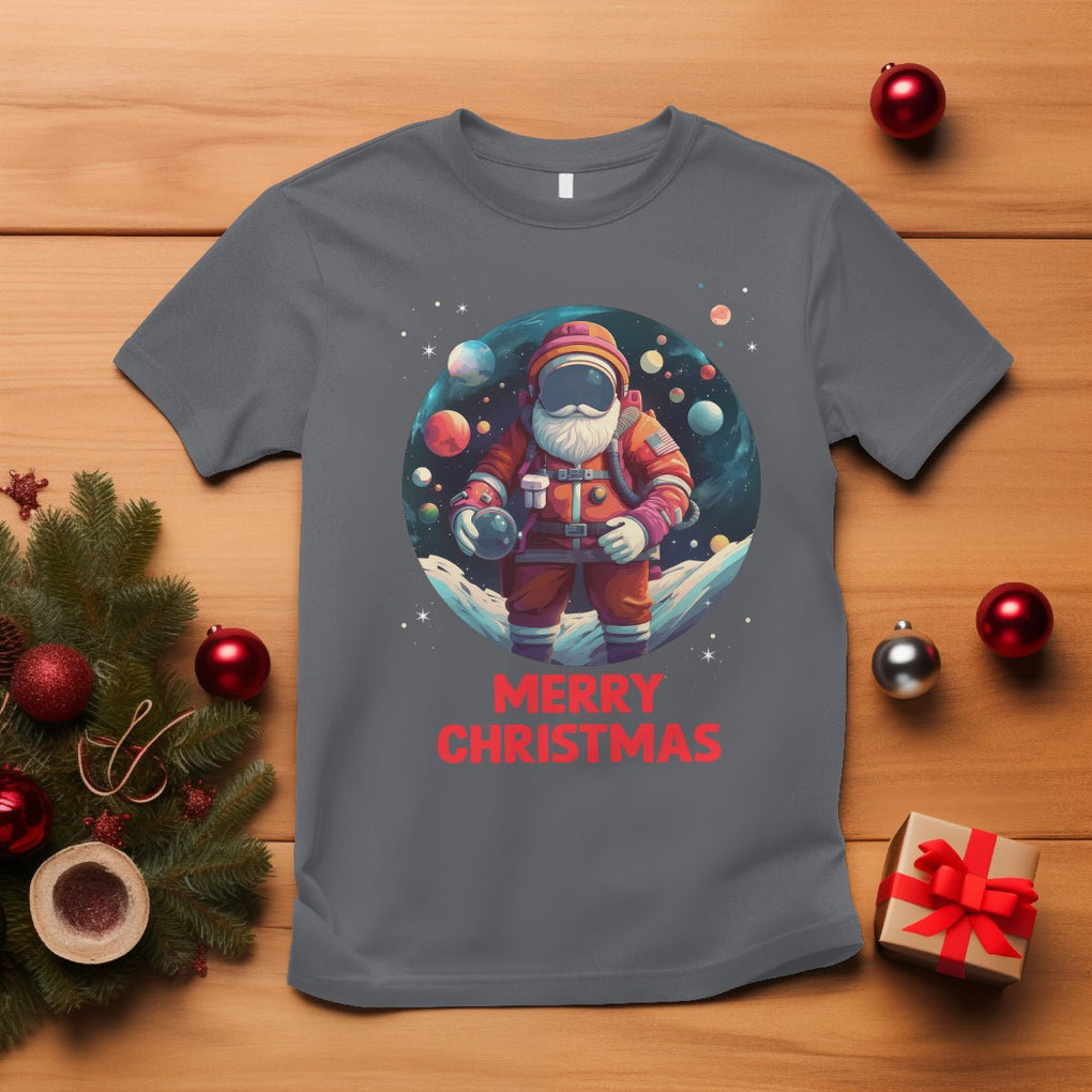 Christmas T Shirt Santa Astronaut Xmas Space Colorful Planet TS09 Charcoal Printyourwear