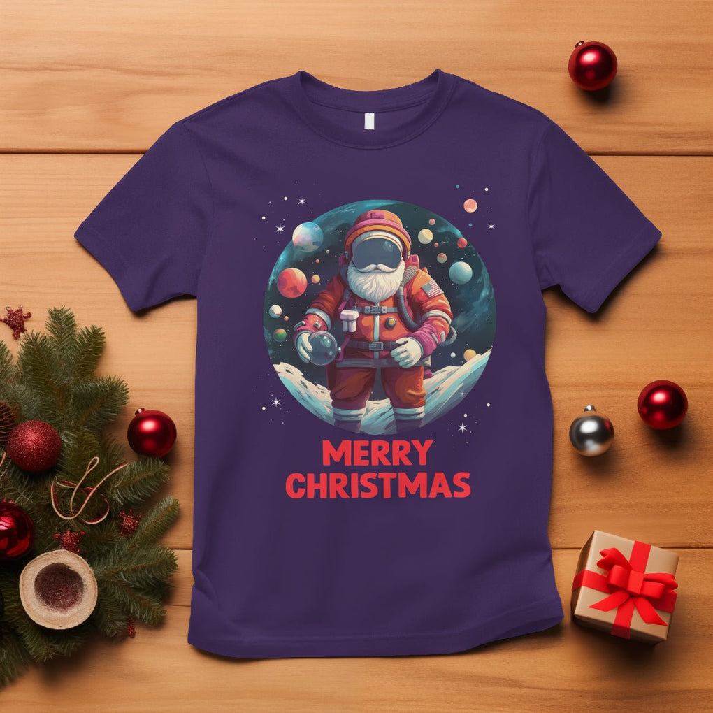 Christmas T Shirt Santa Astronaut Xmas Space Colorful Planet TS09 Purple Printyourwear