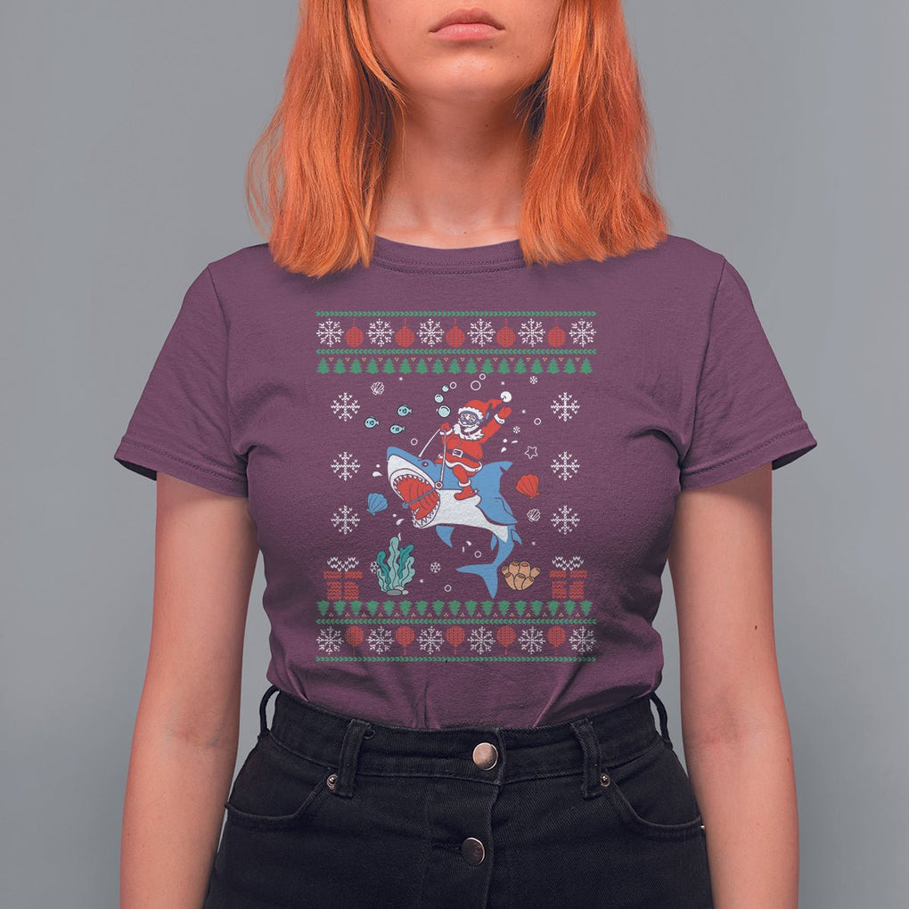 Christmas T Shirt Santa Riding Shark Diver Ocean Xmas Holiday TS09 Printyourwear