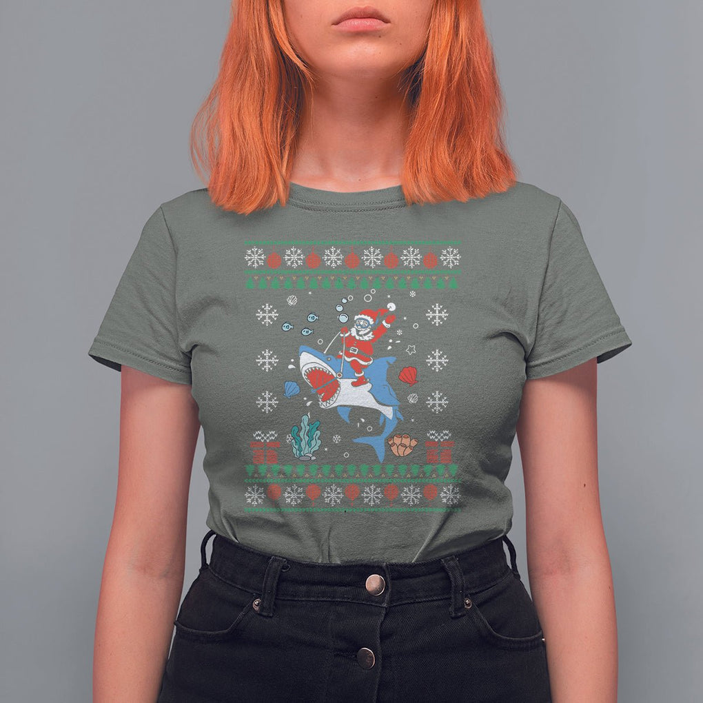 Christmas T Shirt Santa Riding Shark Diver Ocean Xmas Holiday TS09 Printyourwear
