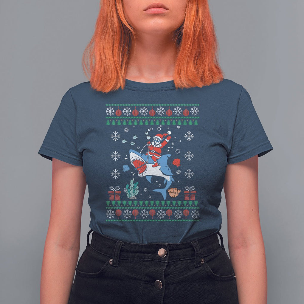 Christmas T Shirt Santa Riding Shark Diver Ocean Xmas Holiday TS09 Printyourwear