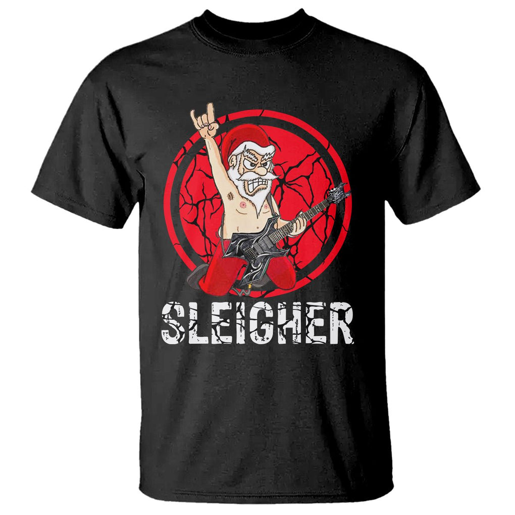 Christmas T Shirt Sleigher Santa Heavy Mental Music TS09 Military Green Printyourwear