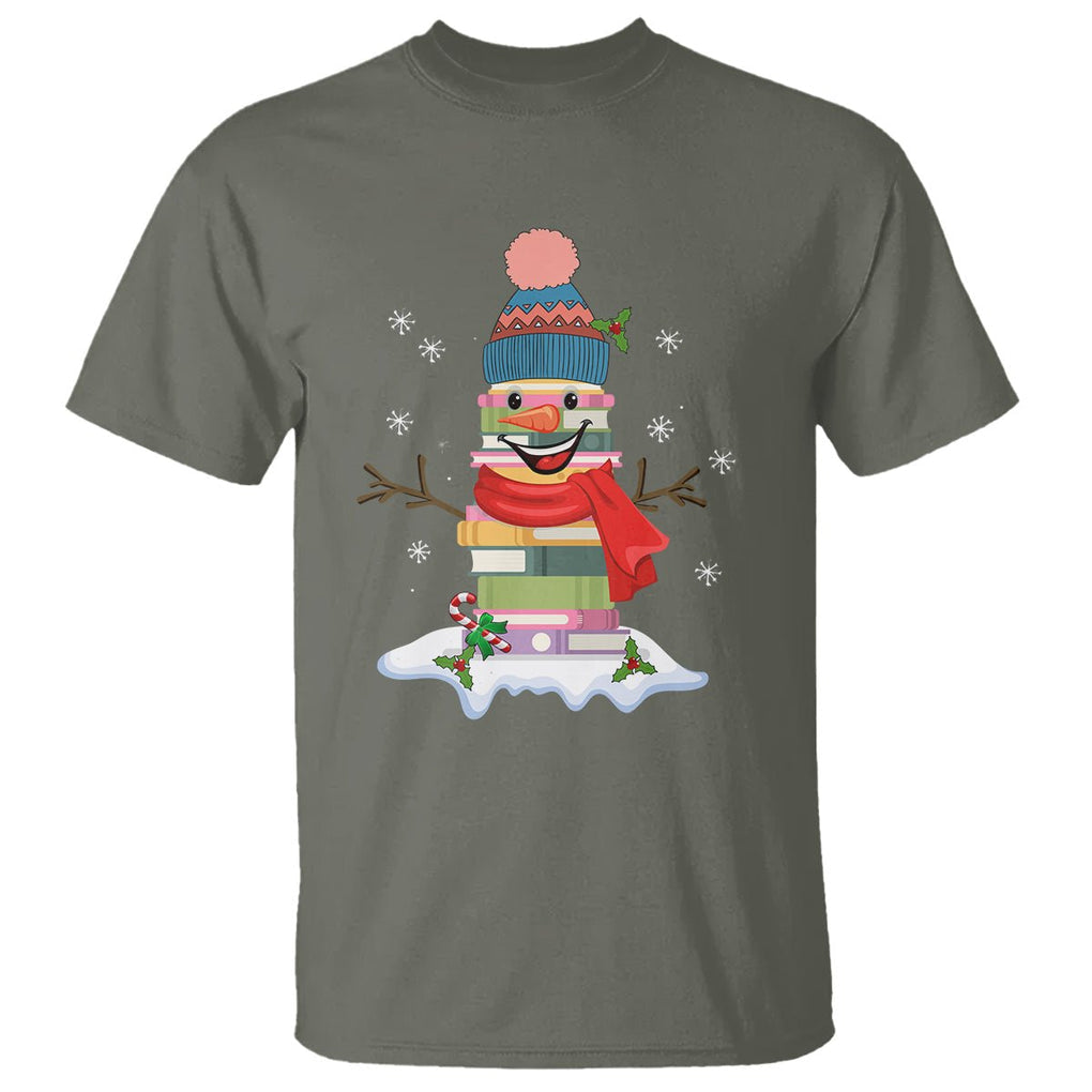 Christmas T Shirt Snowman Library Book Stack Winter Librarian TS09 Printyourwear