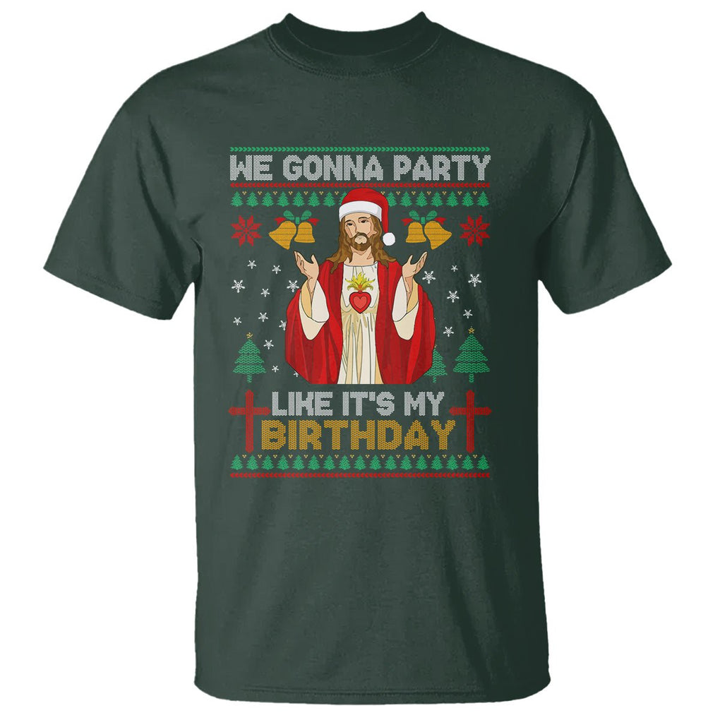 Christmas T Shirt We Gonna Party Like It's My Birthday Jesus TS09 Dark Forest Green Printyourwear