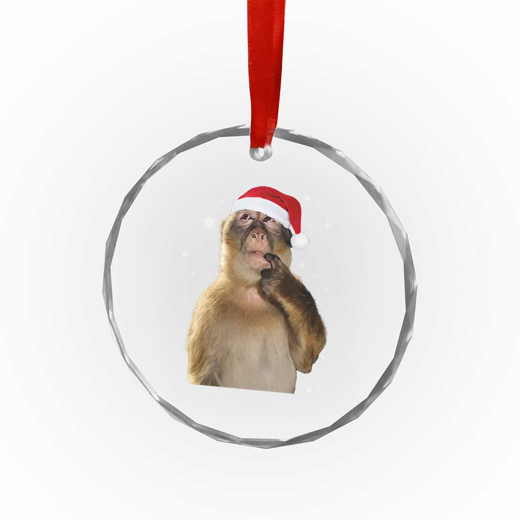 Christmas Thinking Monkey Meme Humor Brainrot Crystal Glass Ornament TS11 Print Your Wear