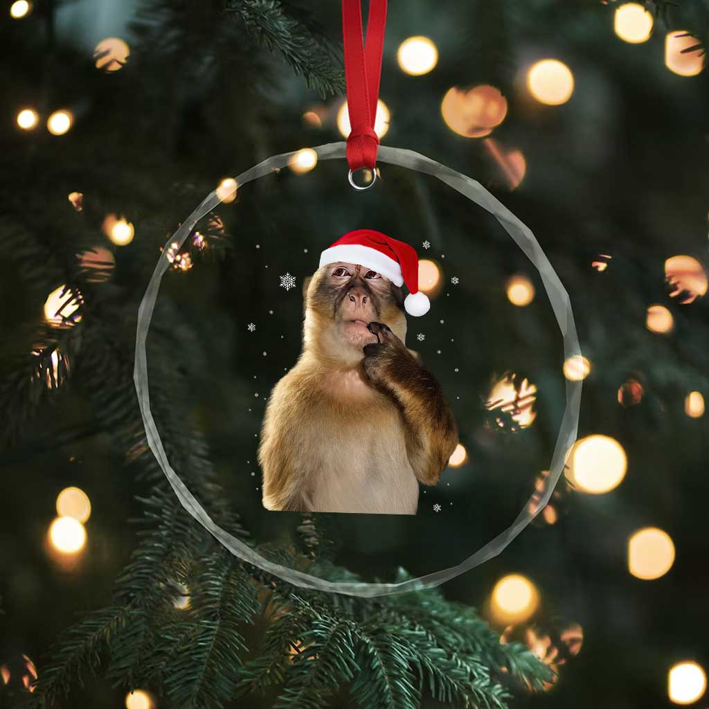 Christmas Thinking Monkey Meme Humor Brainrot Crystal Glass Ornament TS11 Print Your Wear