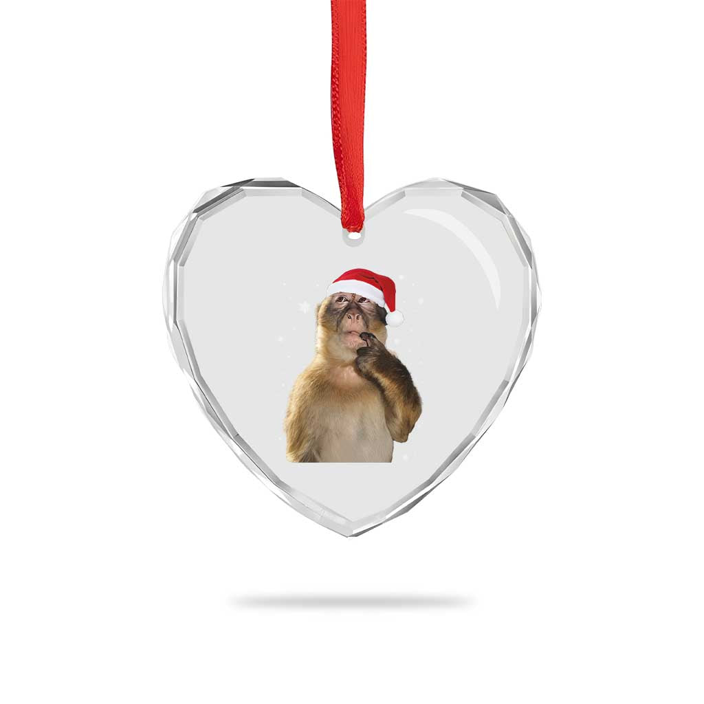 Christmas Thinking Monkey Meme Humor Brainrot Heart Crystal Glass Ornament TS11 Print Your Wear