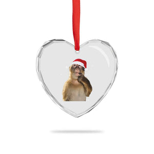 Christmas Thinking Monkey Meme Humor Brainrot Heart Crystal Glass Ornament TS11 Print Your Wear