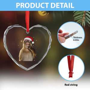 Christmas Thinking Monkey Meme Humor Brainrot Heart Crystal Glass Ornament TS11 Print Your Wear