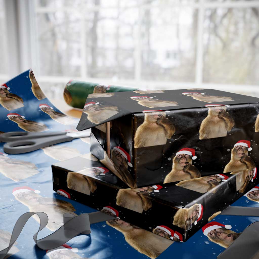 Christmas Thinking Monkey Meme Humor Brainrot Wrapping Paper Roll TS11 Black Print Your Wear