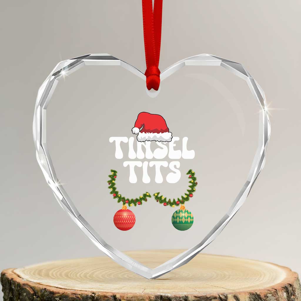 Christmas Tinsel Tits Heart Crystal Glass Ornament Funny Xmas Couple Matching TS11 Transparent Glass 3'' Heart Print Your Wear