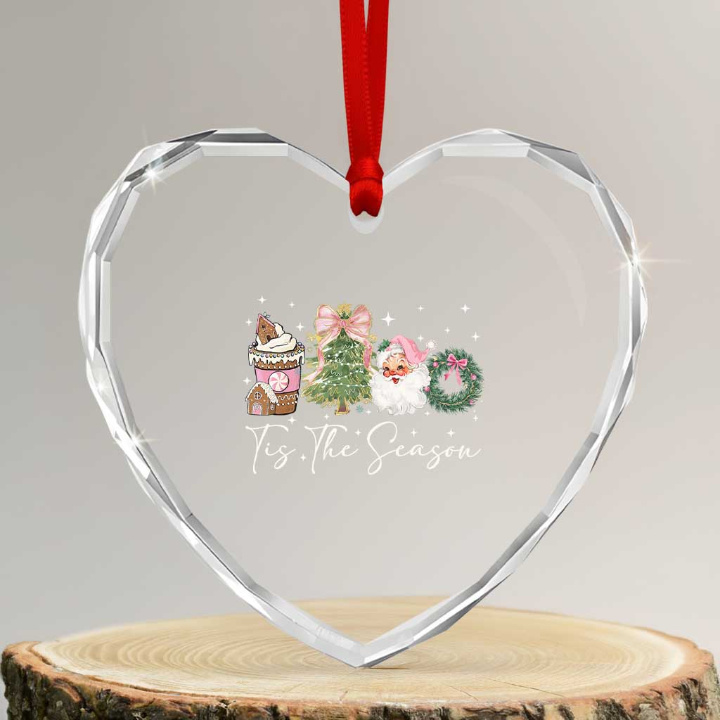 Christmas Tis The Season Heart Crystal Glass Ornament Cute Winter Old Xmas Vintage Pink Santa Claus TS10 Transparent Glass 3'' Heart Print Your Wear