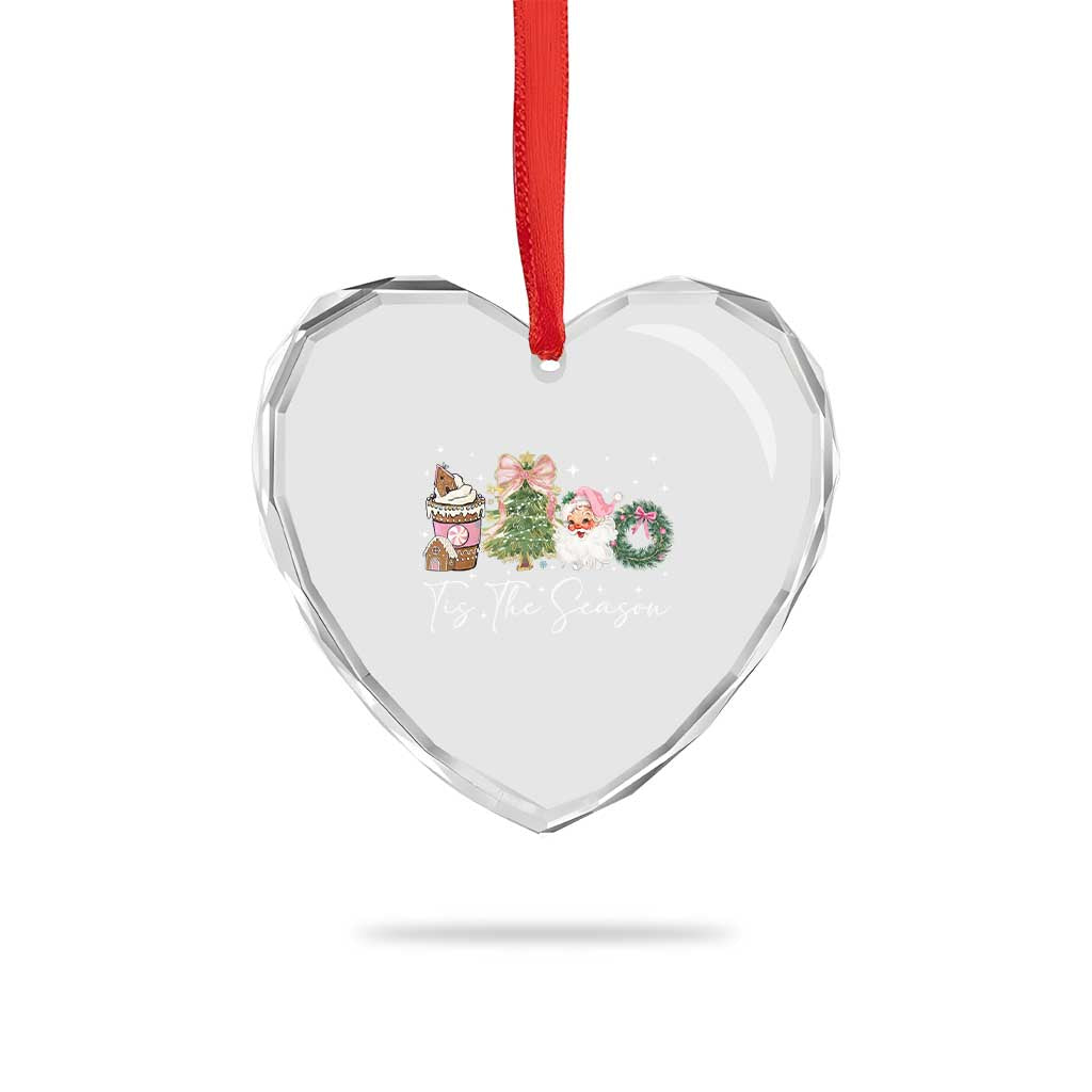 Christmas Tis The Season Heart Crystal Glass Ornament Cute Winter Old Xmas Vintage Pink Santa Claus TS10 Print Your Wear