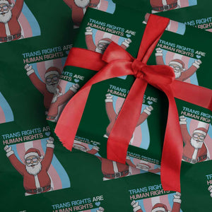 Christmas Trans Rights Are Human Rights Wrapping Paper Roll LGBTQ Advocate TS12 Green Print Your Wear