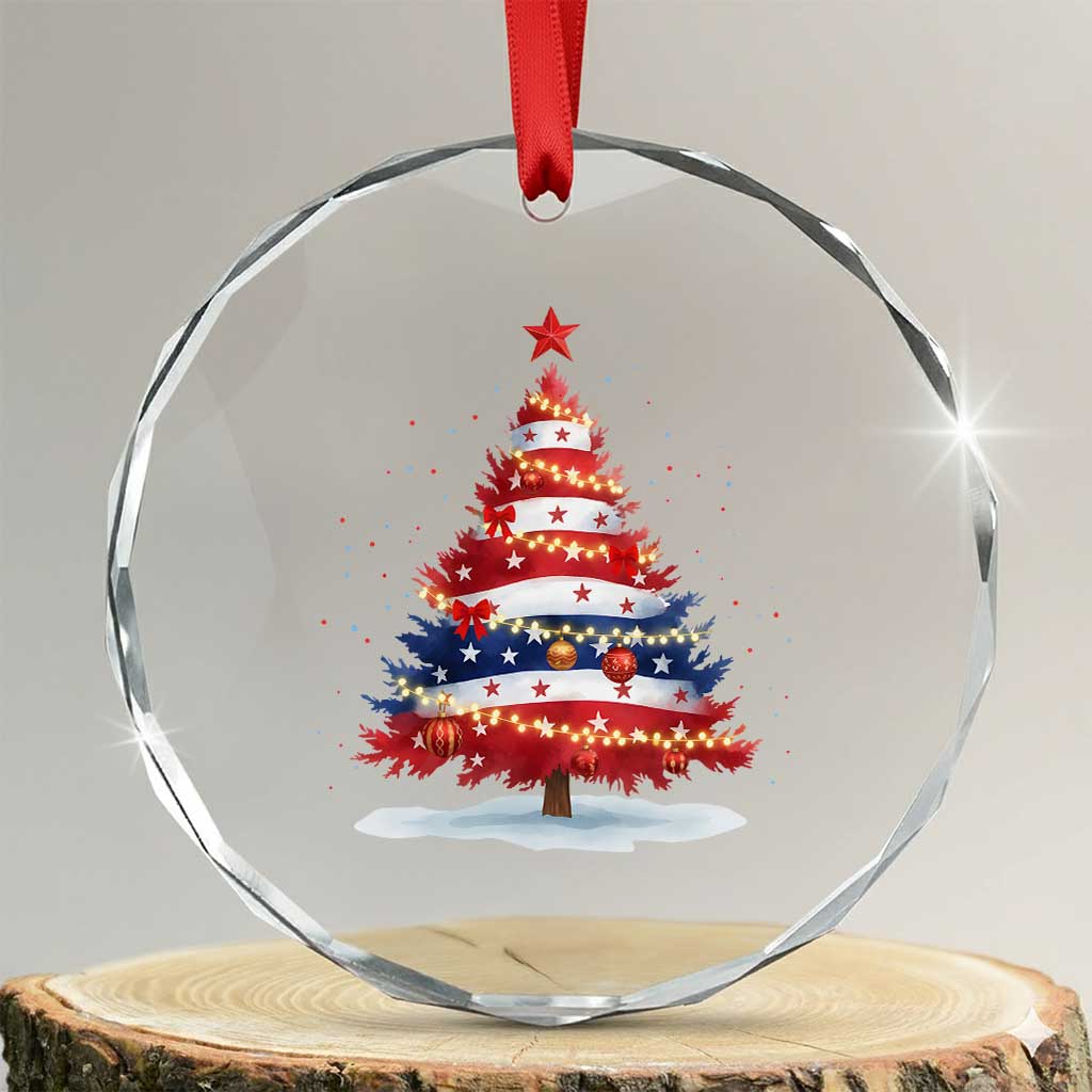 Christmas Tree American Flag Patriotic Crystal Glass Ornament TS14 Transparent Glass 3'' Circle Print Your Wear