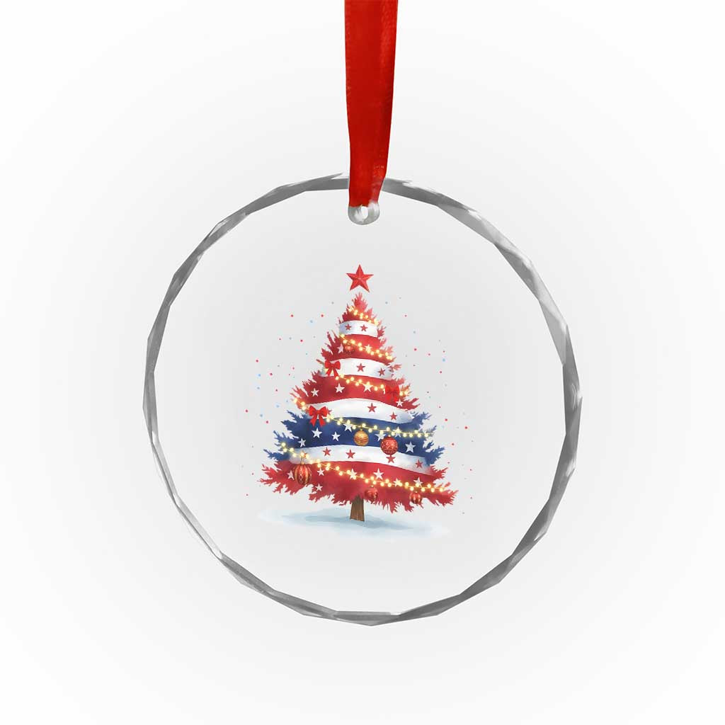 Christmas Tree American Flag Patriotic Crystal Glass Ornament TS14 Print Your Wear