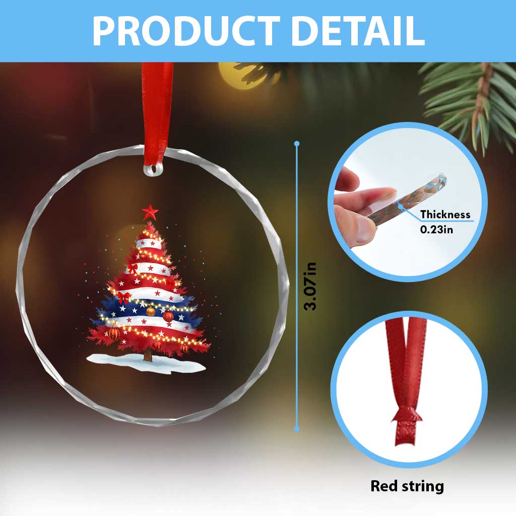 Christmas Tree American Flag Patriotic Crystal Glass Ornament TS14 Print Your Wear