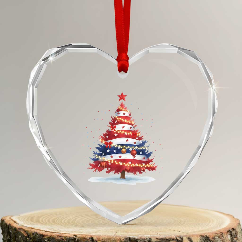 Christmas Tree American Flag Patriotic Heart Crystal Glass Ornament TS14 Transparent Glass 3'' Heart Print Your Wear