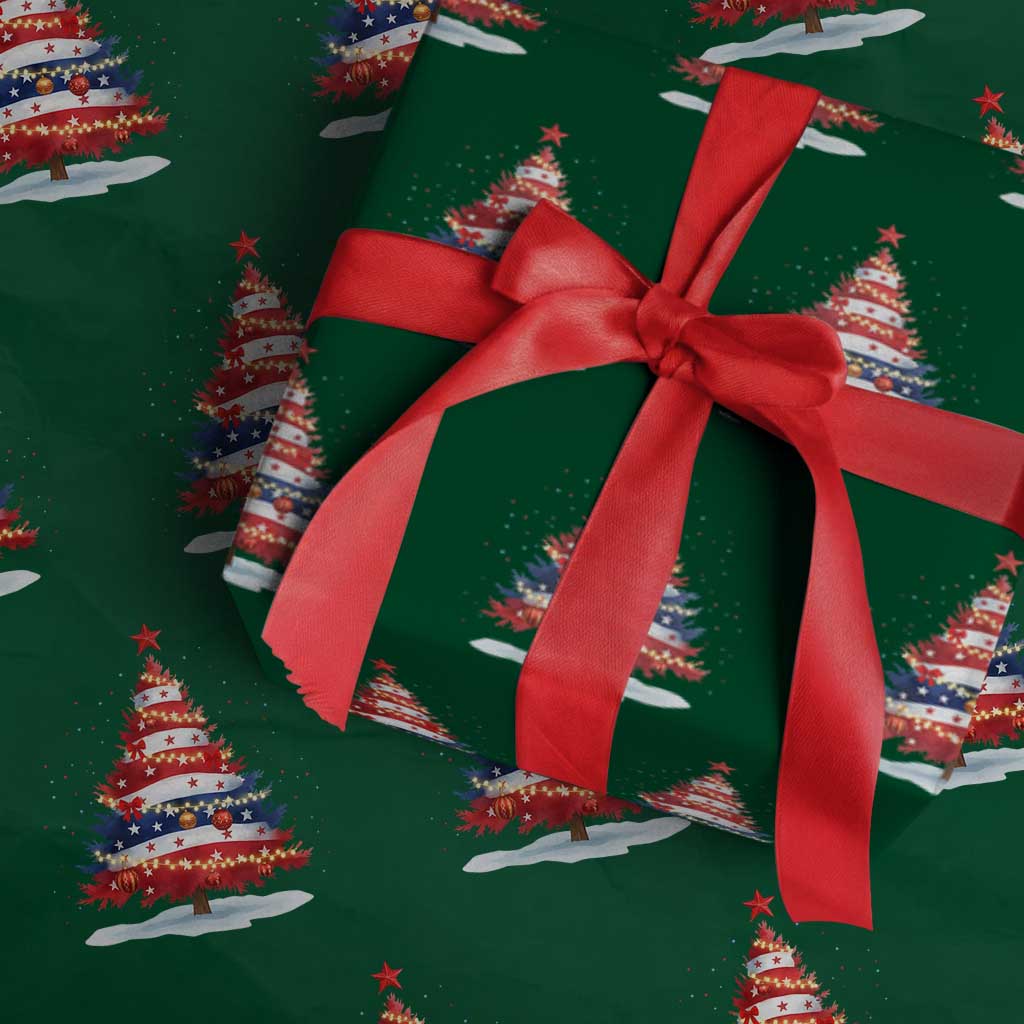 Christmas Tree American Flag Patriotic Wrapping Paper Roll TS14 Green Print Your Wear