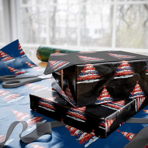Christmas Tree American Flag Patriotic Wrapping Paper Roll TS14 Black Print Your Wear