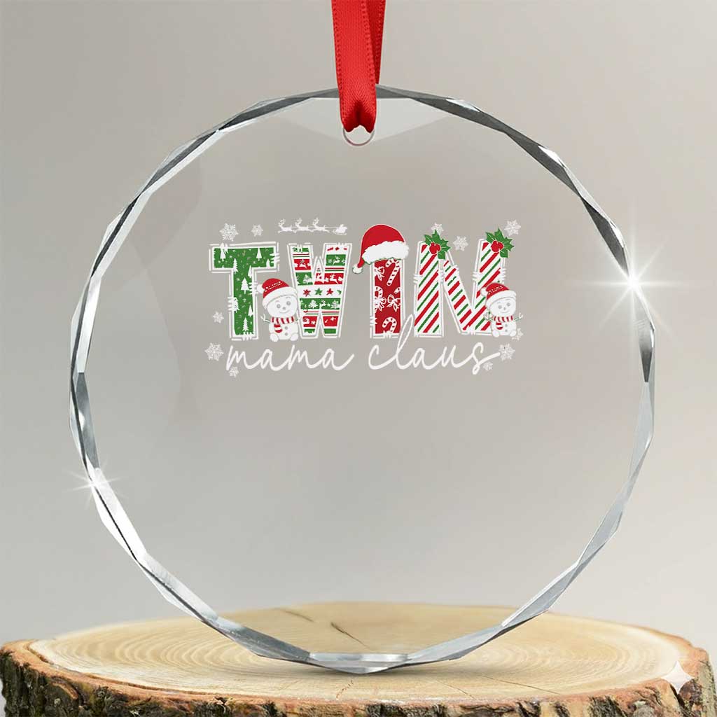 Christmas Twin Mama Claus Crystal Glass Ornament Pregnancy Announcement TS10 Transparent Glass 3'' Circle Print Your Wear