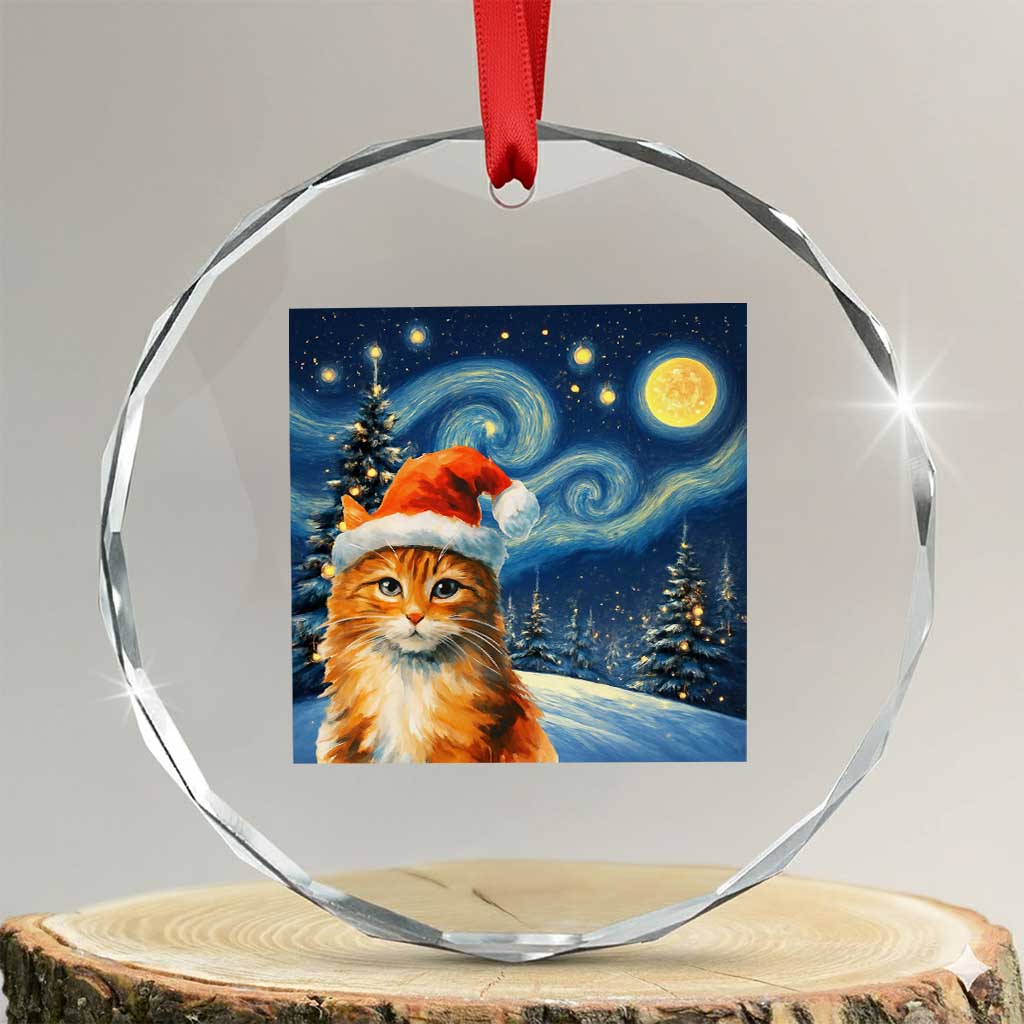 Christmas Van Gogh Cat Crystal Glass Ornament TS12 Transparent Glass 3'' Circle Print Your Wear