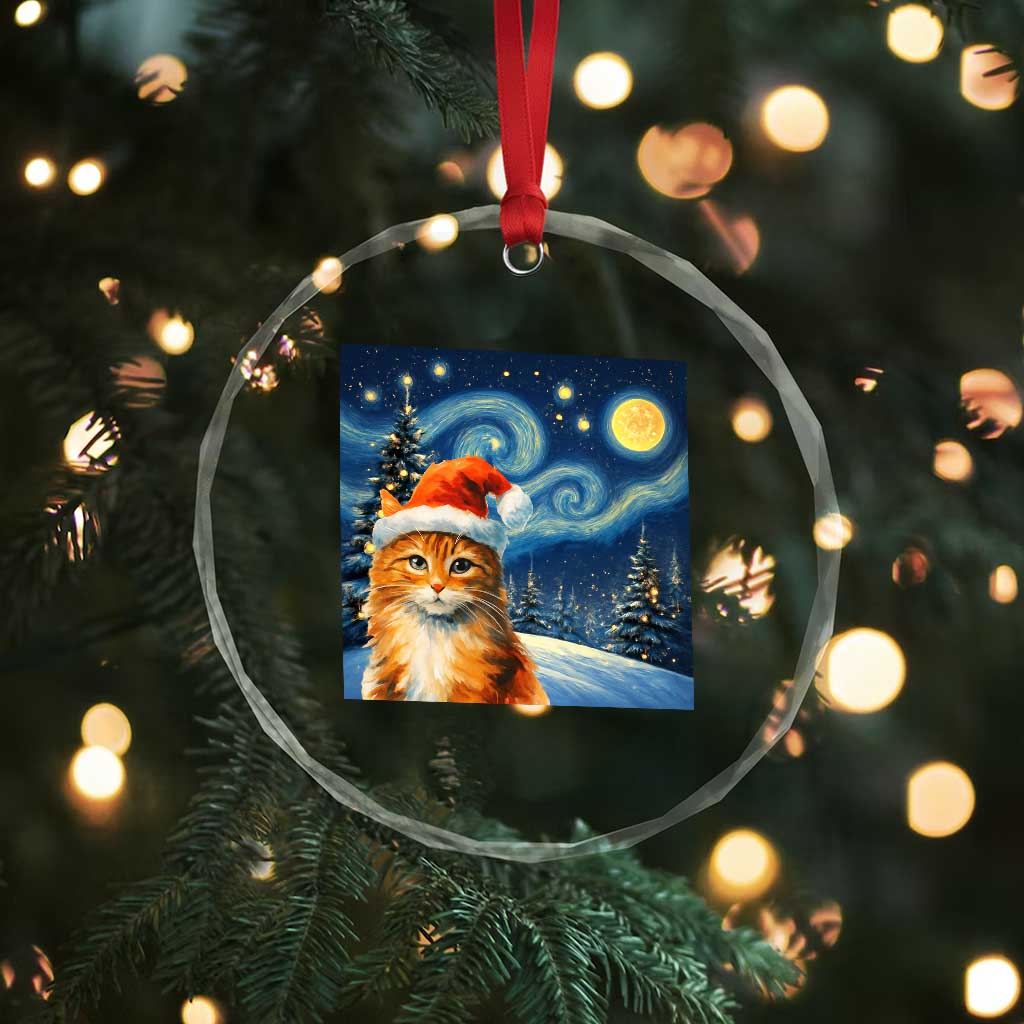 Christmas Van Gogh Cat Crystal Glass Ornament TS12 Print Your Wear