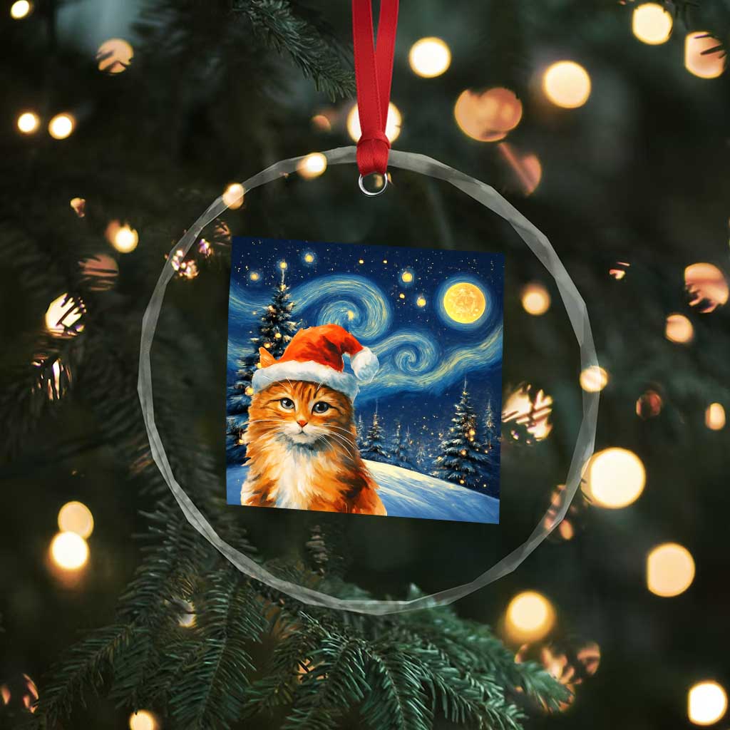 Christmas Van Gogh Cat Crystal Glass Ornament TS12 Print Your Wear