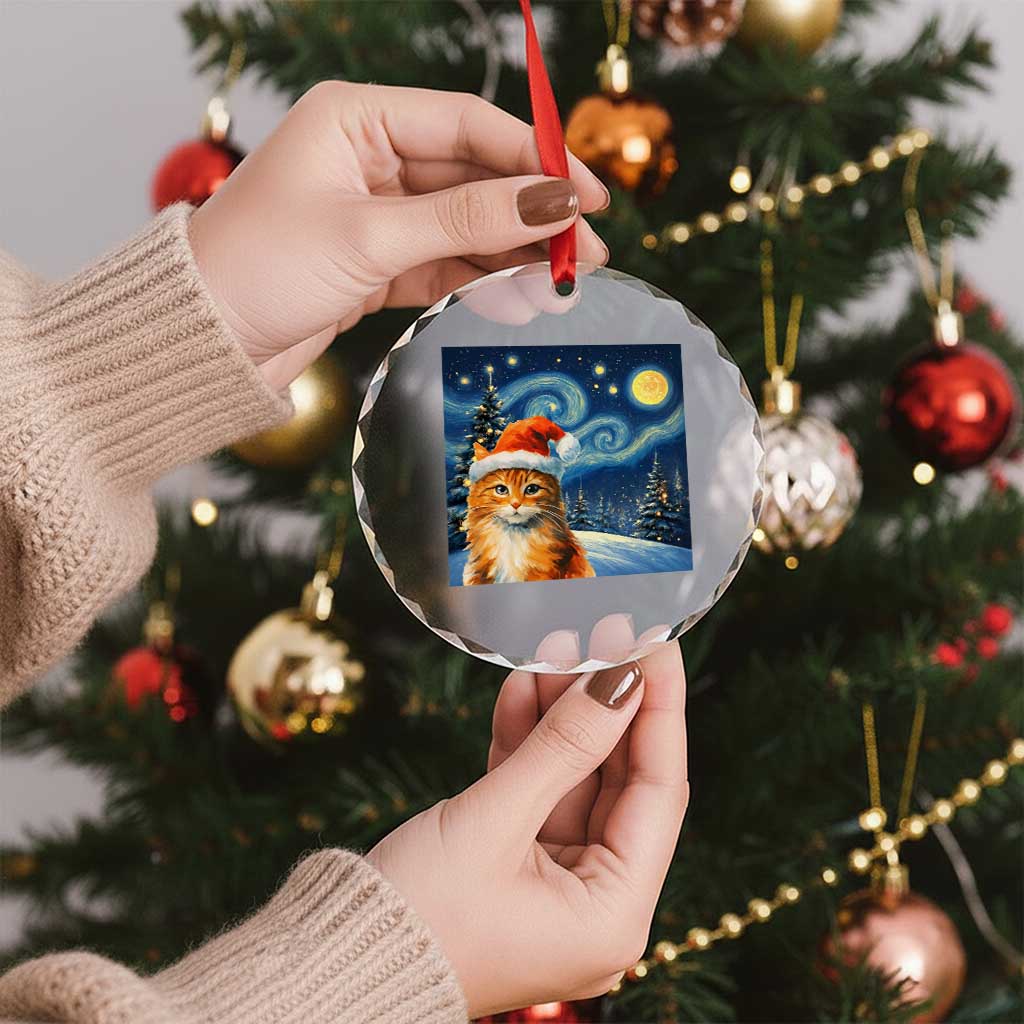 Christmas Van Gogh Cat Crystal Glass Ornament TS12 Print Your Wear