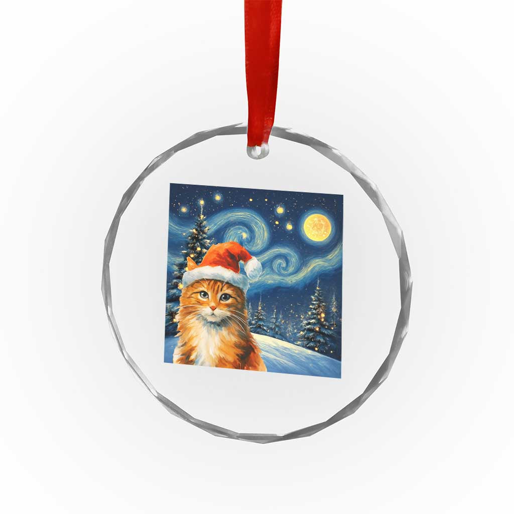 Christmas Van Gogh Cat Crystal Glass Ornament TS12 Transparent Glass 3'' Circle Print Your Wear