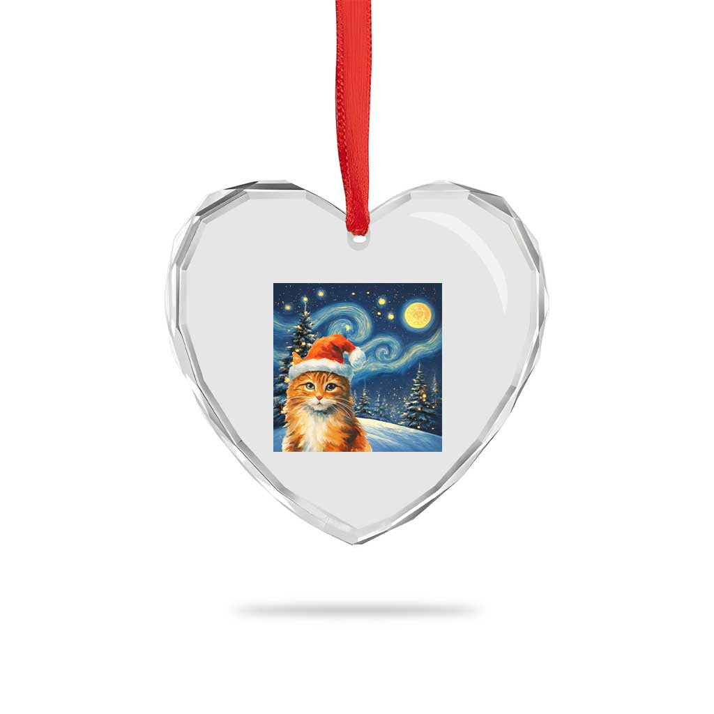 Christmas Van Gogh Cat Heart Crystal Glass Ornament TS12 Print Your Wear