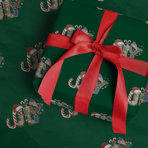 Christmas Veterans Wrapping Paper Roll Joy Candy Cane American Flag TS11 Green Print Your Wear