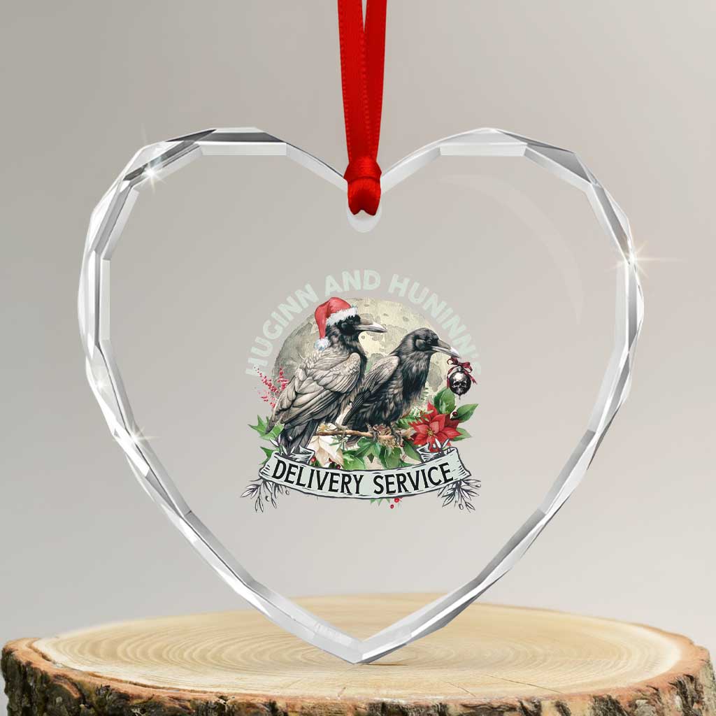 Christmas Viking Heart Crystal Glass Ornament Huginn And Hunninn's Delivery Service Raven TS11 Transparent Glass 3'' Heart Print Your Wear
