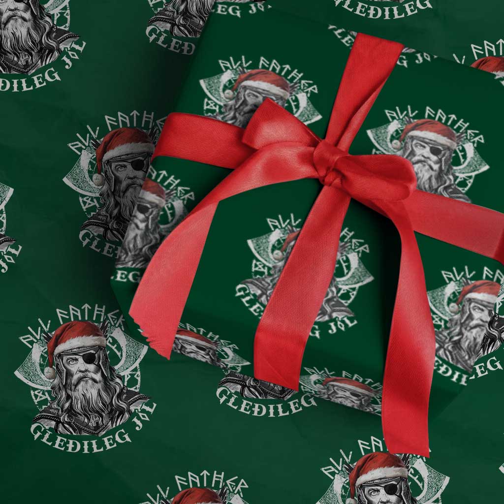 Christmas Viking Wrapping Paper Roll All Father Gledileg Jol Vintage Santa Odin TS11 Green Print Your Wear