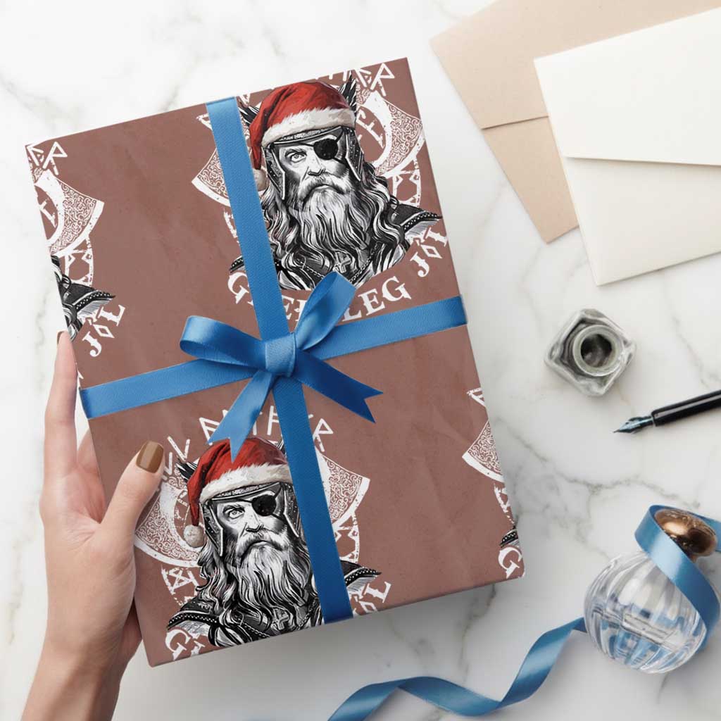 Christmas Viking Wrapping Paper Roll All Father Gledileg Jol Vintage Santa Odin TS11 Mocha Print Your Wear