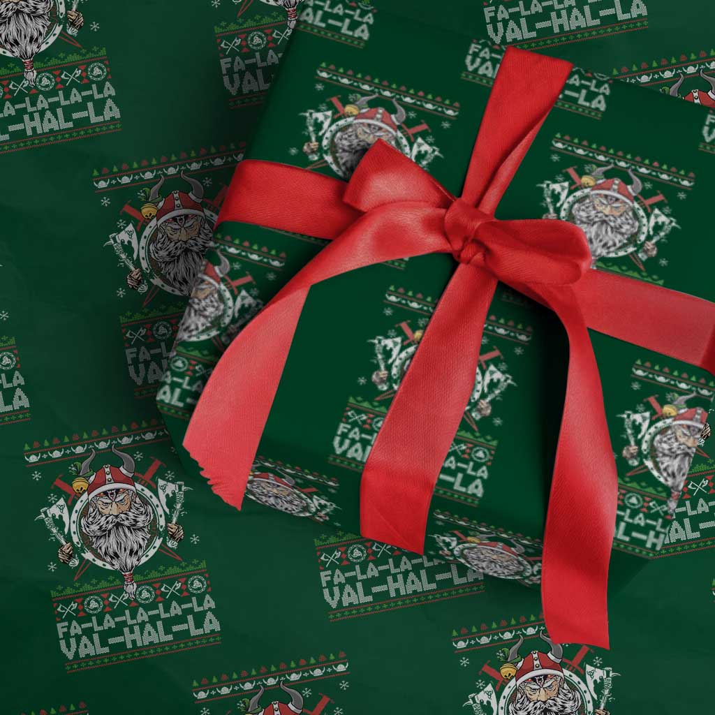 Christmas Viking Wrapping Paper Roll Fa La La La La Val Hal La Santa Viking Warriors TS11 Green Print Your Wear