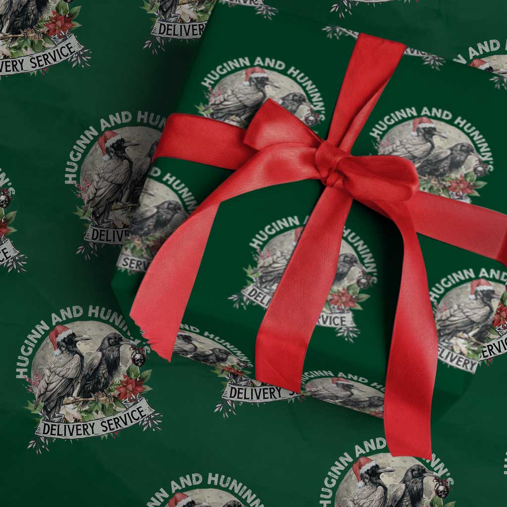 Christmas Viking Wrapping Paper Roll Huginn And Hunninn's Delivery Service Raven TS11 Green Print Your Wear