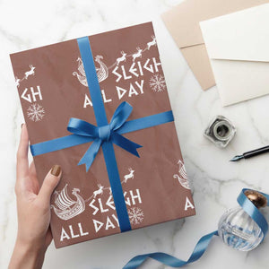 Christmas Viking Wrapping Paper Roll Sleigh All Day Reindeers Longships TS11 Mocha Print Your Wear
