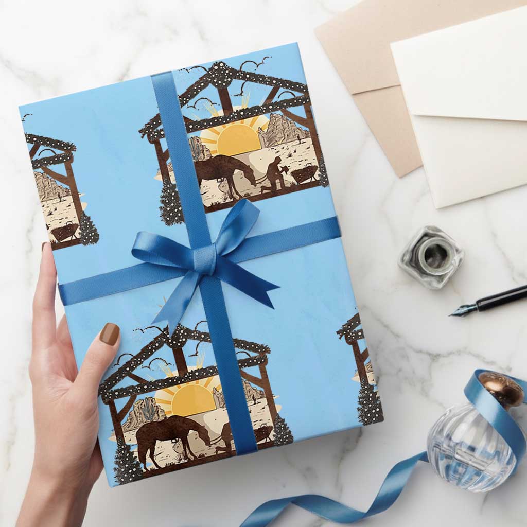 Christmas Western Wrapping Paper Roll True Story Jesus Cowboy Nativity Scene TS11 Light Blue Print Your Wear