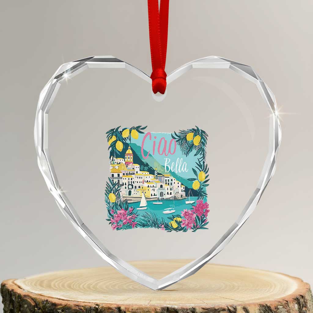 Ciao Bella Italy Amalfi Coast Heart Crystal Glass Ornament Lemons and Florals Nostalgic Village TS02 Transparent Glass 3'' Heart Print Your Wear