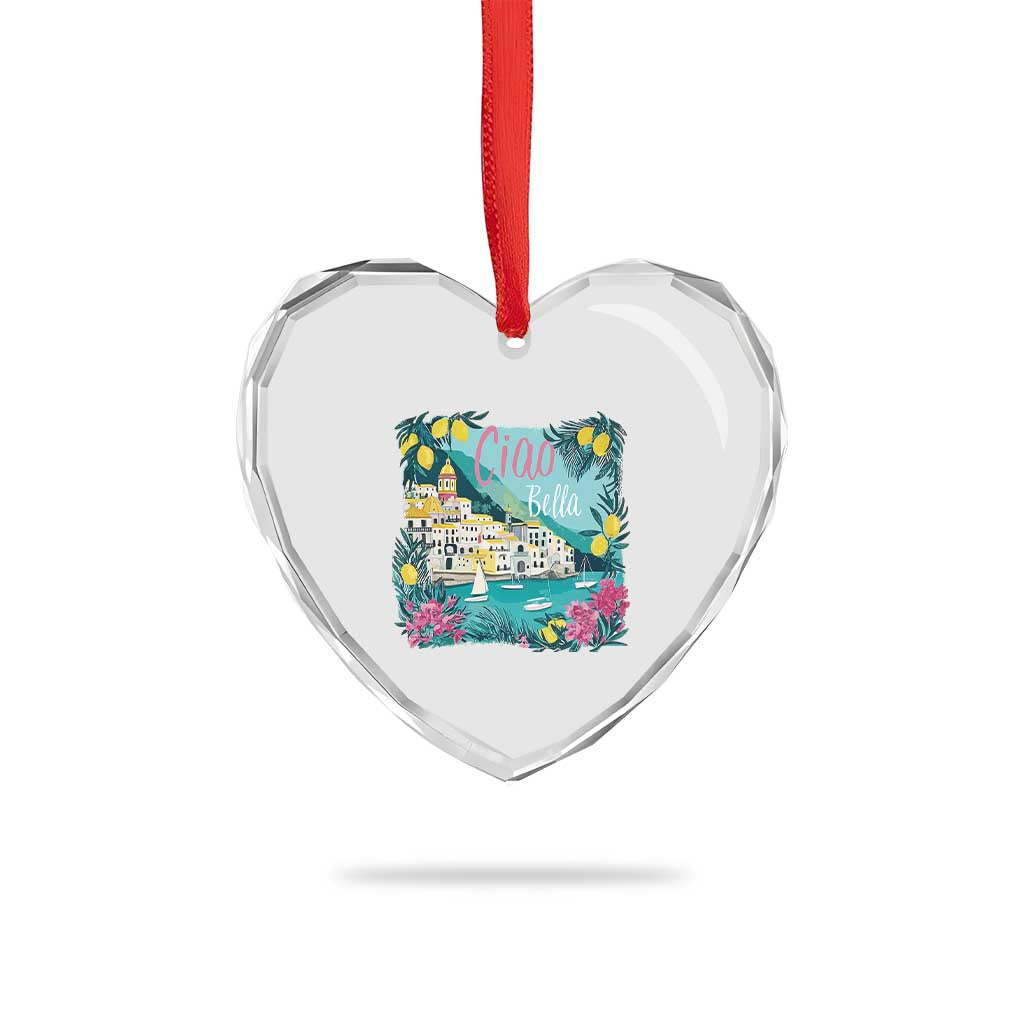Ciao Bella Italy Amalfi Coast Heart Crystal Glass Ornament Lemons and Florals Nostalgic Village TS02 Print Your Wear