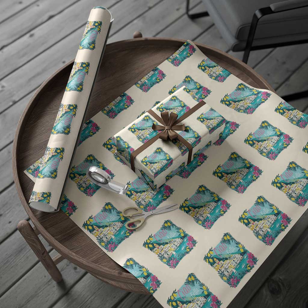 Ciao Bella Italy Amalfi Coast Wrapping Paper Roll Lemons and Florals Nostalgic Village TS02 Beige Print Your Wear